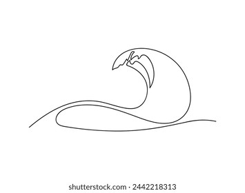 Single Continuous Line Drawing of Ocean Waves, Ideal for Logos. Water Splashes and Twirls in this Isolated Surge, Creating a Captivating Breaker. Graphic Design Vector Illustration for a Pro Visual St