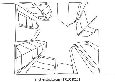 Dibujo de una sola línea continua de edificios de oficinas desde baja vista hasta cielo. El concepto de minimalismo aislado en el barrio de los negocios. Dibujo de línea dinámica gráfico ilustración de vector ilustración de fondo blanco