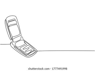 Single continuous line drawing of old retro flip cellular phone. Vintage classic mobile phone to communicate concept one line graphic draw design vector illustration