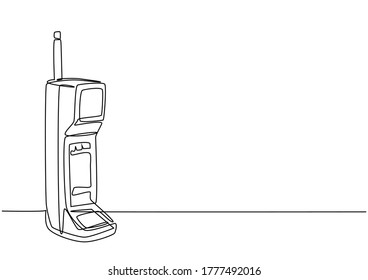 Single Continuous Line Drawing Of Old Retro Cellular Phone. Vintage Classic Mobile Phone To Communicate Concept One Line Draw Design Graphic Vector Illustration