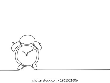 Single continuous line drawing of old retro alarm analog clock on the floor. Minimalism metaphor business deadline concept. Dynamic one line draw graphic design vector illustration