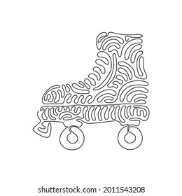 Single continuous line drawing old retro plastic quad roller skate shoes. Trendy vintage classic sport concept. Fun activity. Swirl curl style. Dynamic one line draw graphic design vector illustration