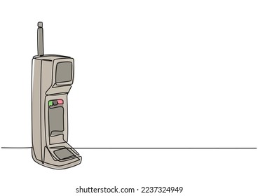 Single continuous line drawing of old retro cellular phone. Vintage classic mobile phone to communicate concept one line draw design graphic vector illustration