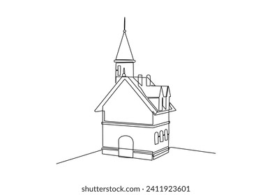 Single continuous line drawing old house at town. Building architecture property isolated minimalism concept. Dynamic one line draw graphic design vector illustration on white background