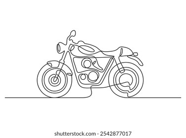 Single continuous line drawing of old classic vintage motorcycle symbol. Retro motorcycle transport concept. Vector illustration