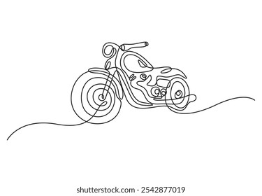 Desenho de linha contínua única do velho clássico vintage símbolo de motocicleta. Conceito de transporte de motocicletas retro. Ilustração vetorial