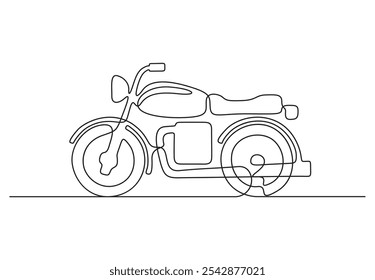 Single continuous line drawing of old classic vintage motorcycle symbol. Retro motorcycle transport concept. Vector illustration