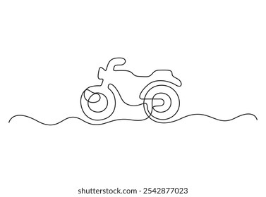 Single continuous line drawing of old classic vintage motorcycle symbol. Retro motorcycle transport concept. Vector illustration