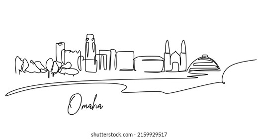 Single continuous line drawing of Omaha city skyline, Nebraska, United States. Famous city for wall decor print. World travel concept. Editable stroke modern one line draw design vector illustration