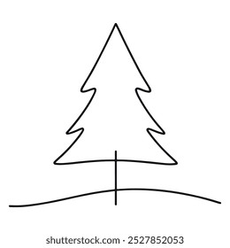 Single continuous line drawing on white background. Christmas tree in minimalistic background