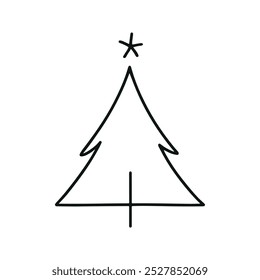 Single continuous line drawing on white background. Christmas tree in minimalistic background