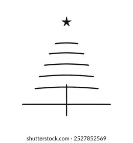 Single continuous line drawing on white background. Christmas tree in minimalistic background
