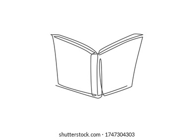 Single continuous line drawing of open book for public library logo label. Window of knowledge logotype icon concept. Modern one line draw graphic design vector illustration