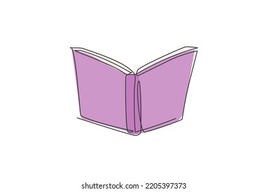 Single continuous line drawing of open book for public library logo label. Window of knowledge logotype icon concept. Modern one line draw graphic design vector illustration