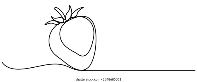  Single continuous line drawing of organic strawberry for fruit icon fresh berries fruitage concept, Vector illustration with continuous line drawing Strawberries, Single continuous line drawing