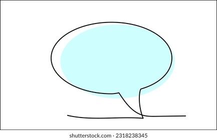 Single Continuous line drawing of oval speech bubble. One line object and color shape. Online conversation chat cloud. Minimalist graphic hand drawing linear vector illustration for background.
