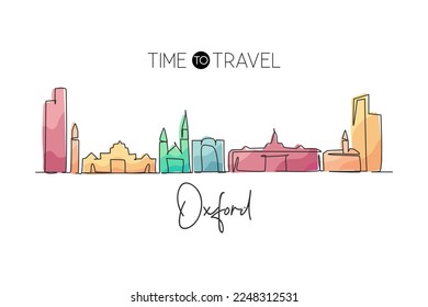 Single continuous line drawing Oxford skyline, Ohio. Famous city scraper landscape gallery. World travel home wall decor art poster print concept. Modern one line draw design vector illustration