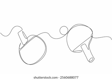 Single continuous line drawing paddle ping pong racket with ball. Playing indoor sports in winter. Stay healthy with a healthy lifestyle. World Table Tennis Day. One line design vector illustration