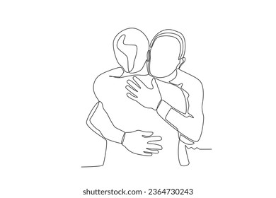 Single continuous line drawing a pair of grandparents hugging each other
