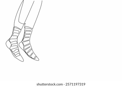 Single continuous line drawing a pair of feet wearing socks with different stripes on the right and left. Walk freely with confidence. Freedom. Anti Bullying Day. One line design vector illustration