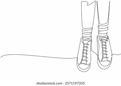 Single continuous line drawing pair of feet wearing socks with different stripes on the right and left. Everyone has the right to wear anything. Anti Bullying Day. One line design vector illustration