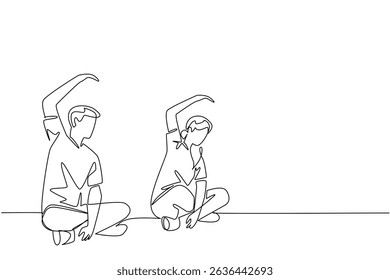 Single continuous line drawing a pair of grandparents are doing fitness on fitness mate. Growing old and healthy together. National Senior Health and Fitness Day. One line design vector illustration