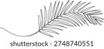 Single continuous line drawing palm faux areca leaf. Botany style concept for posters, wall art, tote bag mobile case, t-shir,t sticker print. one line Icon drawing

