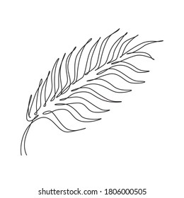 Single continuous line drawing palm faux areca leaf. Botany style concept for posters, wall art, tote bag mobile case, t-shir,t sticker print. Trendy one line draw design vector graphic illustration