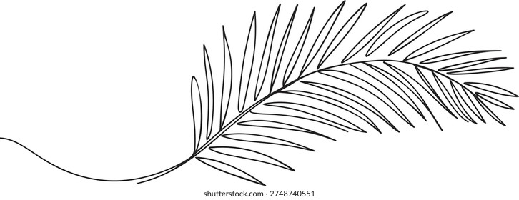 Single continuous line drawing palm faux areca leaf. Botany style concept for posters, wall art, tote bag mobile case, t-shir,t sticker print. one line Icon drawing
