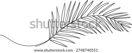 Single continuous line drawing palm faux areca leaf. Botany style concept for posters, wall art, tote bag mobile case, t-shir,t sticker print. one line Icon drawing
