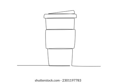 Single continuous line drawing paper cup coffee. Fast Food