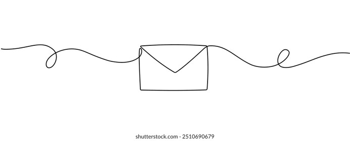Single continuous line drawing of a paper envelope .   Concept of e-mail messages, sending an information bill . Vector Editable Illustration . 