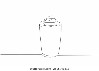 Single continuous line drawing paper cup with chocolate drink and whipped cream. Drink as much chocolate as like. Celebrate. Take away. National Hot Chocolate Day. One line design vector illustration