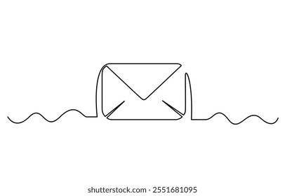 Single continuous line drawing of a paper envelope .   Concept of e-mail messages, sending an information bill . Vector Editable Illustration, Continuous line drawing of an envelope.