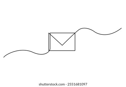 Single continuous line drawing of a paper envelope .   Concept of e-mail messages, sending an information bill . Vector Editable Illustration, Continuous line drawing of an envelope.