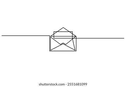 Single continuous line drawing of a paper envelope .   Concept of e-mail messages, sending an information bill . Vector Editable Illustration, Continuous line drawing of an envelope.