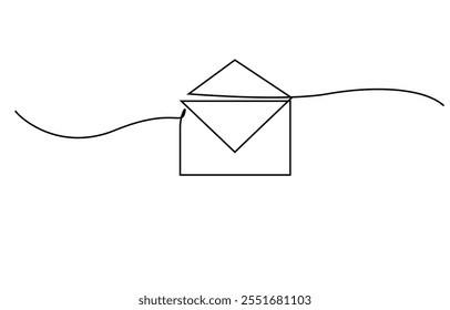 Single continuous line drawing of a paper envelope .   Concept of e-mail messages, sending an information bill . Vector Editable Illustration, Continuous line drawing of an envelope.