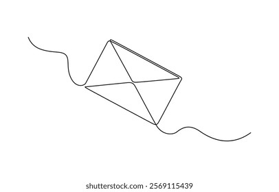 Single continuous line drawing of a paper envelope, Continuous line drawing of letter with paper. Mail icon, Vector one line illustration envelope.