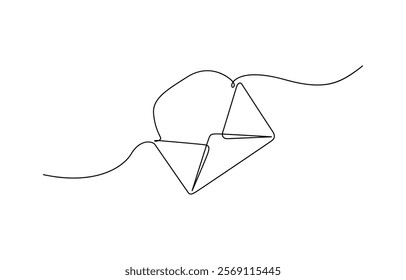 Single continuous line drawing of a paper envelope, Continuous line drawing of letter with paper. Mail icon, Vector one line illustration envelope.