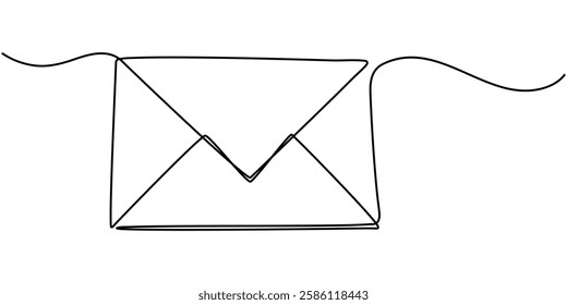 Single continuous line drawing of a paper envelope . Concept of e-mail messages, sending an information bill . Vector Editable Illustration, Continuous line drawing of letter with paper. Mail icon.