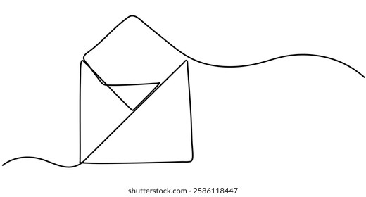 Single continuous line drawing of a paper envelope . Concept of e-mail messages, sending an information bill . Vector Editable Illustration, Continuous line drawing of letter with paper. Mail icon.