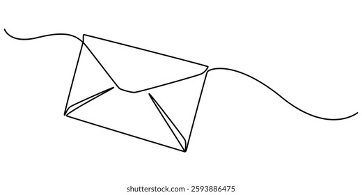Single continuous line drawing of a paper envelope.   Concept of e-mail messages, sending an information bill. Vector Editable Illustration, Paper mail simple outline illustration. Editable stroke. 