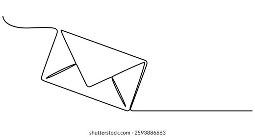 Single continuous line drawing of a paper envelope.   Concept of e-mail messages, sending an information bill. Vector Editable Illustration, Paper mail simple outline illustration. Editable stroke. 
