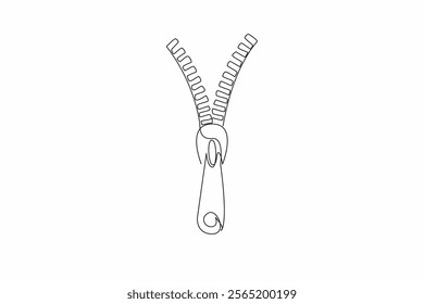 Single continuous line drawing partially open zipper. Connecting two sides of the material into one. Want to take something when opened. National Zipper Day. One line design vector illustration