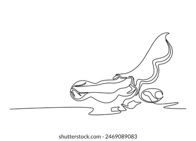 Dibujo de una sola línea continua pelado de tamarindo orgánico marrón saludable para la identidad del logotipo del huerto. Concepto de fruta fresca para el icono de jardín de frutas. Ilustración vectorial de Diseño gráfico de dibujo dinámico de una línea