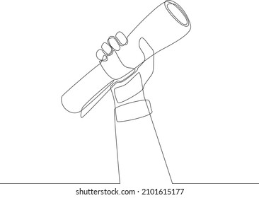 Single continuous line drawing of a people feel so happy with her certificate. concept one line draw design graphic vector illustration