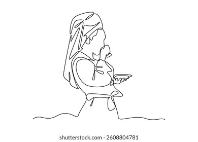 Single continuous line drawing of people are standing drinking coffee. Morning activity minimalist concept. art line. Simple line