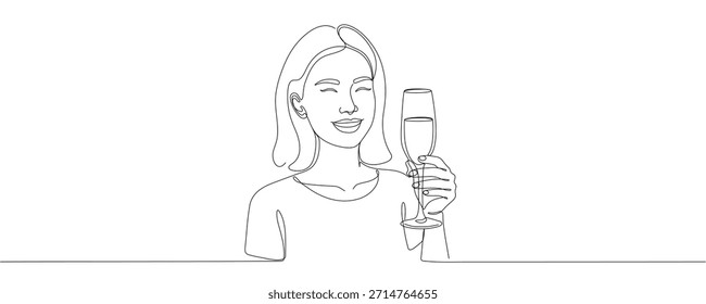 Eine einzige durchgehende Linie Zeichnung von Menschen, die Gläser Wein oder Champagner aufziehen. Vektorgrafik.