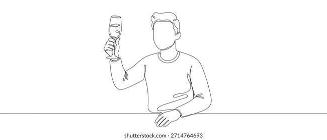 A single continuous line drawing of people raising glasses of wine or champagne. Vector illustration.