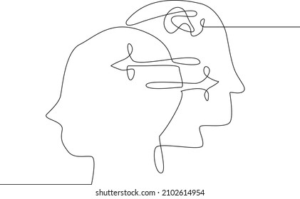 Single continuous line drawing of a person brainstorming. Minimalism and Trendy teamwork concept one line draw graphic design vector illustration. 